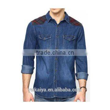 2014 double chest pocket denim western cowboy shirt for men wholesale