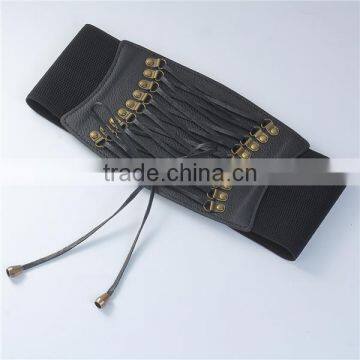 High Quality Black PU Leather Elastic Ladies Wide Waist Elastic Belts