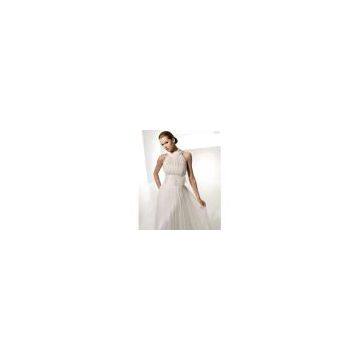 Empire A-line Round Neck Chapel Train Yarn Draped X-straps Wedding Dress