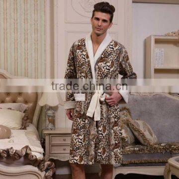leopard design polar fleece bathrobe night-robe warm soft fashion