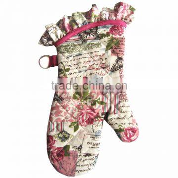 Rose Red Anti-heat Glove Linen Cotton Flower Oven Mitt