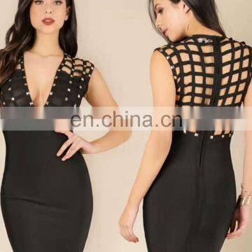 Women Sexy Sleeveless Deep V Hollow Out Cocktail Clubwear Party Mini Bandage Bodycon Dresses photo-2