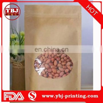 2016 YBJ customized brown food packaging resealable kraft paper kraft paper stand up pouch