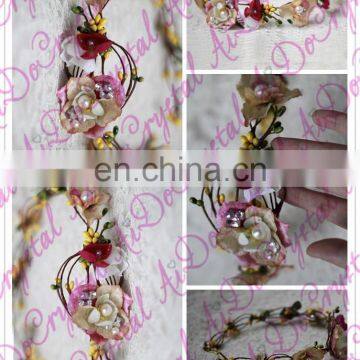 Aidocrystal Beautiful Wedding Artificial Flower Crown,Rhinestone Crystal Bridal Wedding Fascinators photo-4