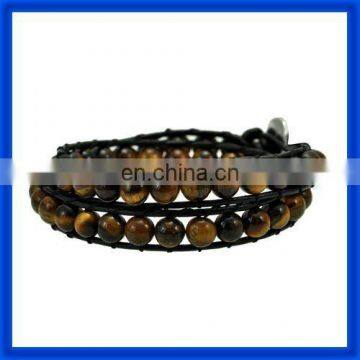 new 2014 Leather Wrap Tiger Eyes Beads Rosary Bracelet TPCL160#