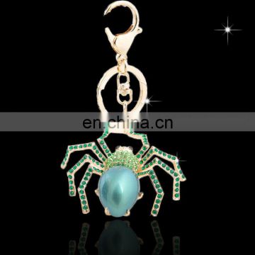 Promotional animal Spider shape Plush Crystal Golden plated custom Metal Rhinestone Keychain for handbag MCA-0001