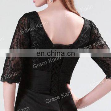 2015 Grace Karin Knee-Length Lace Mother of Bride Dress With Middle Sleeve Women's Black and Red V-Neck CL4363-2# photo-5