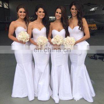 2018 Latest Elegant Gorgeous Sweetheart White Sleeveless Backless Mermaid Satin Floor Length Bridesmaid Dress Patterns