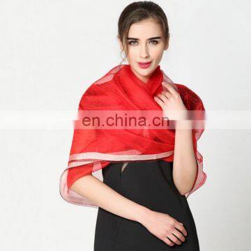 New Arrival Pure color 43% natural silk 57% polyester scarves With 4 Sides Gold Thread