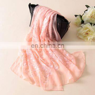 2017 new design hot drilling plant embroidery silk shawl scarf