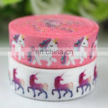 Custom printed unicorn fold over elastic ribbons