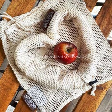 Organic cotton mesh bag for produce Dantesmile bags Eco Shopping Drawstring bag