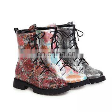 Women boots flower print Ladies female shoes with belt Autumn winter warm boots