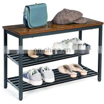 Living Room Custom Metal and Wooden Shoe Rack Bench 2 Tier Iron Steel Shoe Rack Online for Sale Simple Designs photo-3