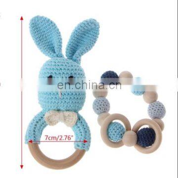 Stroller Baby Room Hand-woven Rattle Toy Child Rabbit Wooden Ring Vocal Rattle Doll photo-4