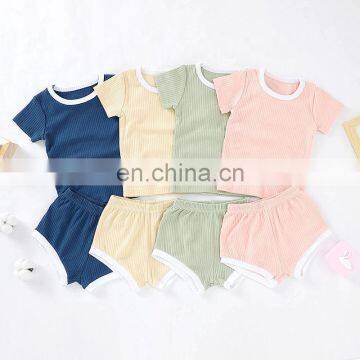 Short Sleeves Organic Cotton Ribbed Baby Pyjama Set Cozy Two Piece Set photo-2