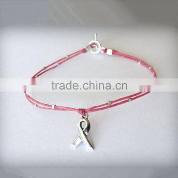 Cancer awareness charm bracelet wax cord woven bracelet 2015