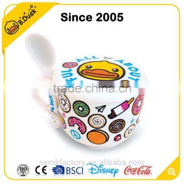Boutique fashion colorful ceramic mug with lid & spoon in handle