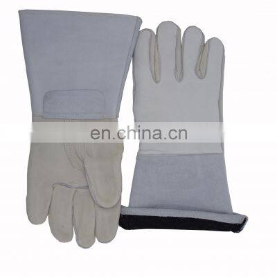 HANDLANDY White GREY Great Protective Fitting Full Grain Deerskin Workers Long Leather Work Welder Cheap Welding Gloves photo-2