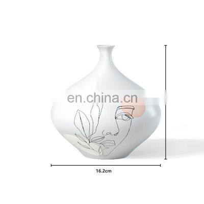 Modern Nordic Desigh Abstract Face Porcelain Ceramic Flower Vase For Home Decor photo-2