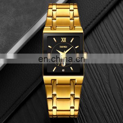 SKMEI 9263 Custom Waterproof Square Gold Watches Men Wrist Luxury Quartz Wristwatches