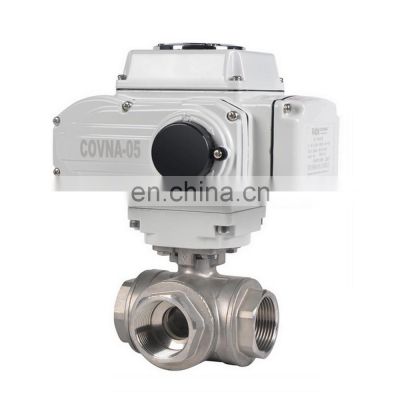 COVNA DN20 3/4 inch 3 Way T Port 1000 WOG 24 Volt Female Thread CF8M Stainless Steel Electric Actuated Ball Valve