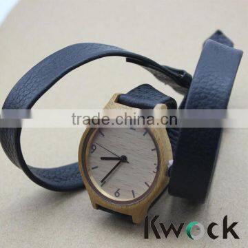 Hot SellingFashion Unisex Wooden Case long Leather Strap Quartz Watch