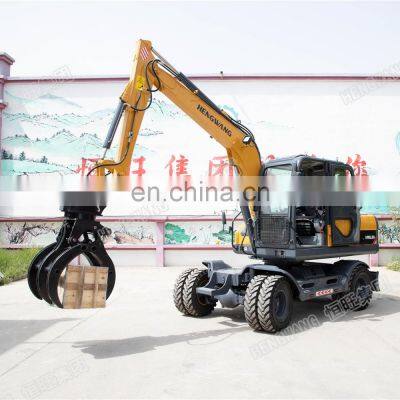 HW-80L 8Ton Timber Grab Log Digger With Wood Grabber Rotary Grapple for Wheel Excavator