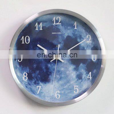 Hot Selling Multi-Color Selection Multifunctional Galaxy Blue Earth Moon Luminous Voice Controlled Brand Wall Clock