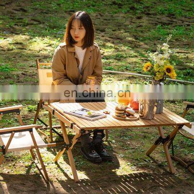 New Design Outdoor Lightweight Bbq Picnic Roll up Bamboo Tablet Folding Beech Wood Camping Table With Storage Bag photo-4