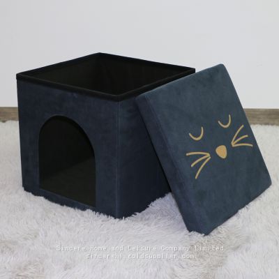 Suede Ottoman-Dark Blue