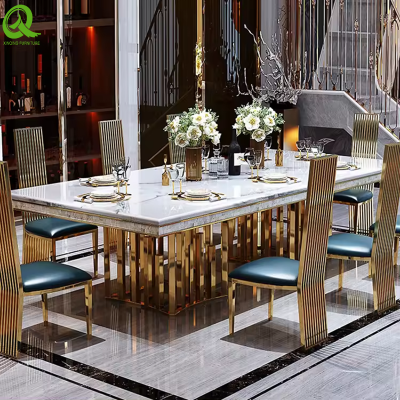 Роскошные свадебные принадлежности, мебель для гостиниц. Банкетные обеденные столы с серебристой нержавеющей стальной рамы и мраморным столешником photo-3