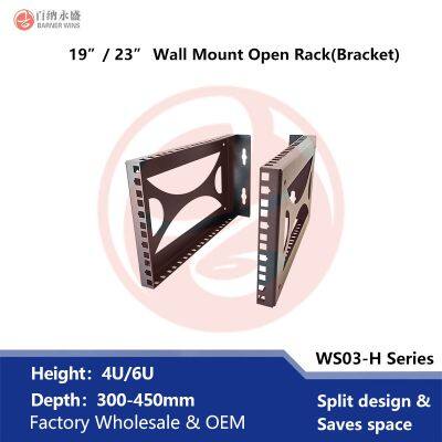 Factory OEM WS03-H 19inch or 24inch Wall Mount Open Frame Rack 4U/6U Bracket for Network Equipment