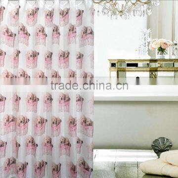 Lovely style for children,cute pink doggies printed polyester shower curtain, waterproof,mildew resistant,eco-friendly curtain