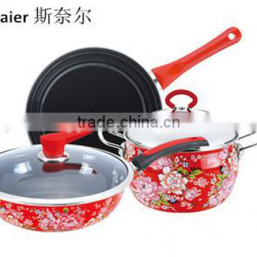 Enamel strait cooking pot set with full decals