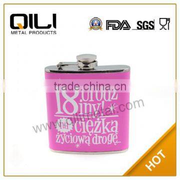 6oz hot sale leather wrapped stainless steel popular liquor unusual gifts with screen painting