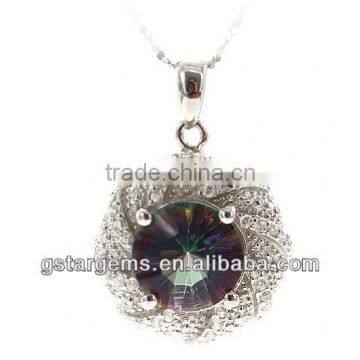 925 Sterling Silver Mystic Quartz CZ Rhodium Plated Pendant Hong Kong Wholesale Jewelry Semi Precious Stone