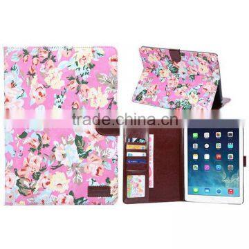 Flower wallet leather case For iPad Air 2 with card holder