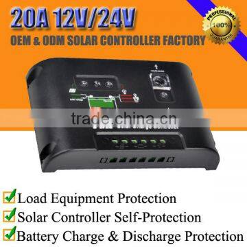 20A 12V/24V solar charge controller with LED display and parameter setting button