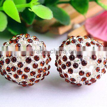 High Quality Bulk charm fashion crystal alloy 20mm rhinestone gumball round loose beads for kids jewelry making!