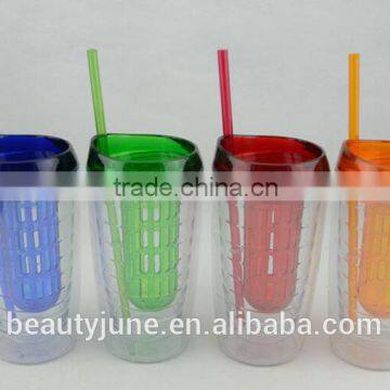 16oz insulated double wall fruit infuser tumbler cup with straw lid water bottle