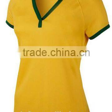 2014 custom soft yellow color dry fit football shirts for ladies