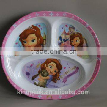 2015 Best Selling Melamine Kids Divided Dinner Plates/ Break-resistant Children plate/3 Compartment Kids Nutrition Tray