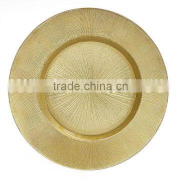 Customized sodalime handmade leadfree crystal high quality Gold charger plate engraved lines popular model