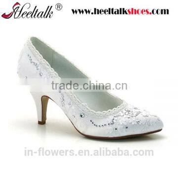 low heel crystal wedding shoes