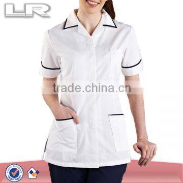 White with Navy Trim Female Nursing Blouses Designs Uniform Nursing Clothing