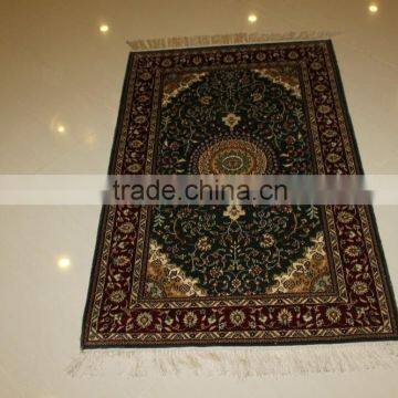 Mosque prayer handmade silk carpet hand knotted silk rug carpet green