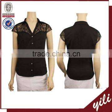 OEM service V neck summer short sleeve ladies work formal shirt YL05485169T