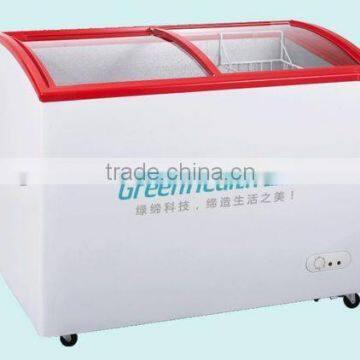 Curved glass door deep freezer, ice cream display freezer,commercial chest freezer