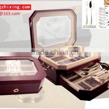 High Quality Gold-plating Stainless Steel 72pcs Cutlery Set With Wooden Box Quality Choice